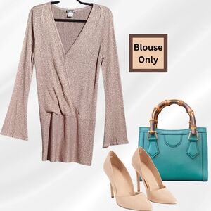 VENUS - Metallic Tan Bell Sleeve Pullover Top (Medium)